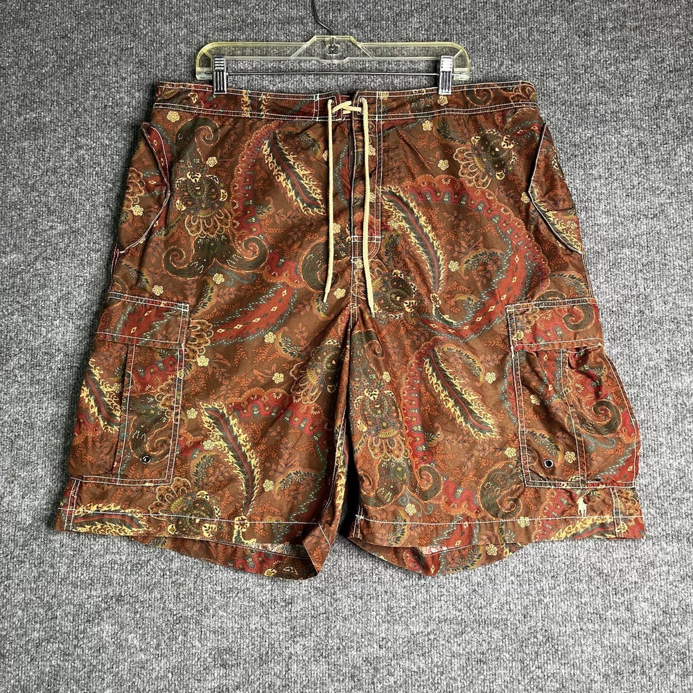 Polo Ralph Lauren Board Shorts Mens 40 Paisley Drawstrings Classic Pony Logo